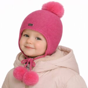 Marvelle girl merino cap with pom-pom tie straps