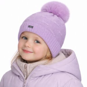 Novelle girl merino wool faux fur pom-pom beanie