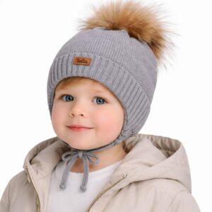 Vionaire merino wool tie-on cap with pom pom
