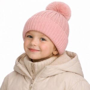 Kaelion kids merino wool knited cable pom beanie