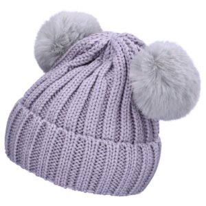 Vivienne girl merino wool twin fur pom beanie
