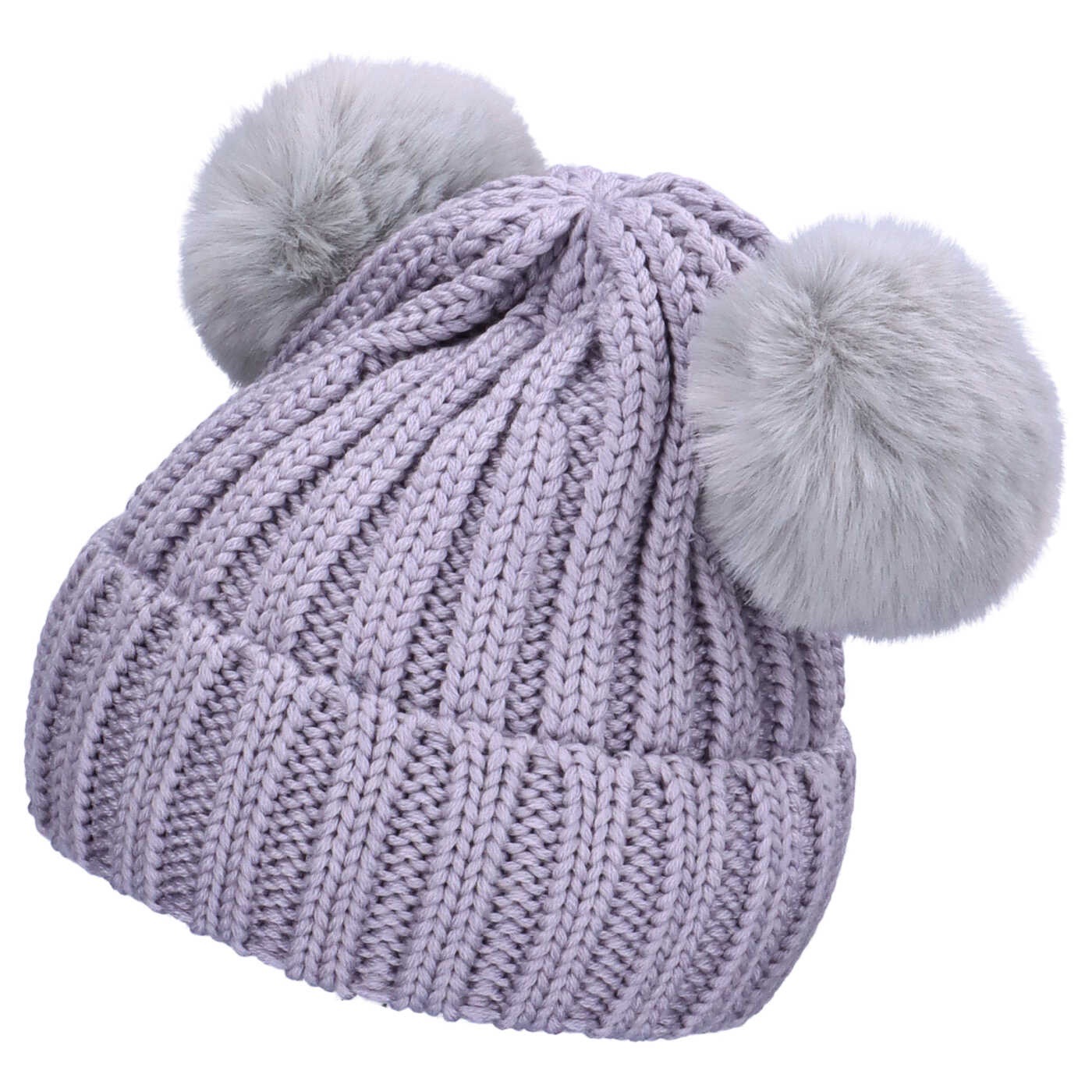 Vivienne girl merino wool twin fur pom beanie