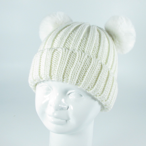 Vivienne girl merino wool twin fur pom beanie