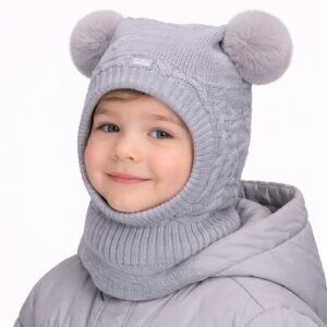 Amara girl cable-knit balaclava with pom-pom