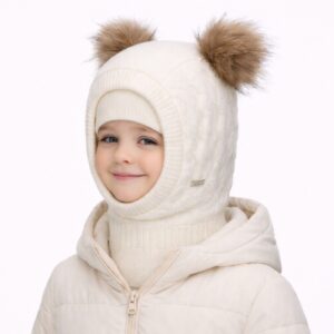 Sorevina kids cable knit fur pom-pom balaclava